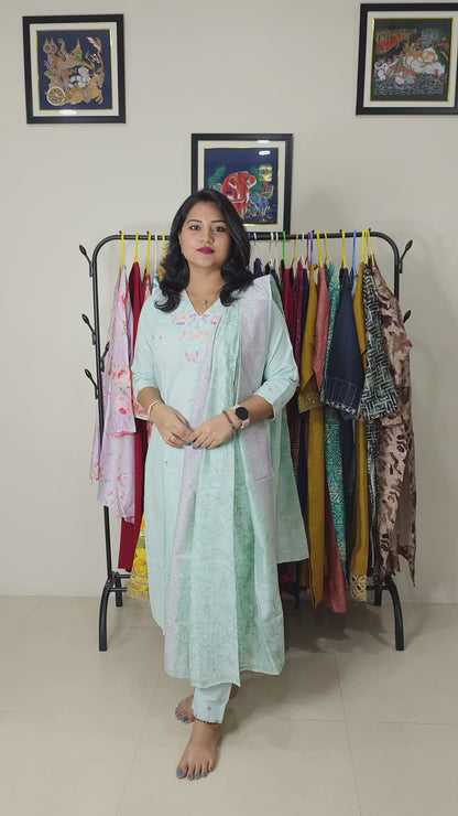 Cotton Flex Kurta Pant Dupatta Set with Handwork and Screen Print Dupatta – Women’s M to 3XL