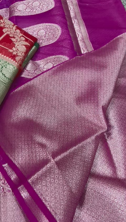 Women’s Banarasi Semi-Georgette Silk Saree with Brocade Motifs and Designer Rich Pallu