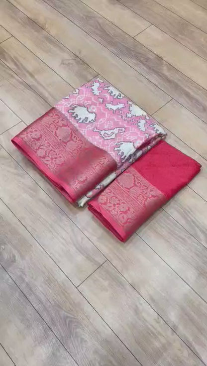 Premium Crepe Silk Printed Saree with Weaving Viscose Border and Running Blouse