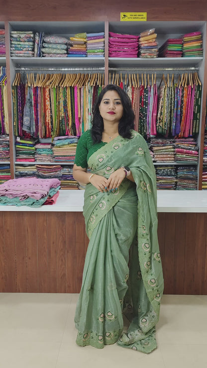 Fancy Simmar Chiffon Saree with Multi Zari Embroidery & Art Silk Butti Embroidery Blouse