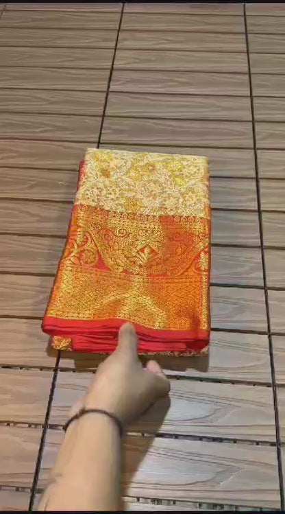 Kanjivaram Silk Saree with Mina Weaving, Nylon Zari Border, Rich Pallu and Blouse Piece