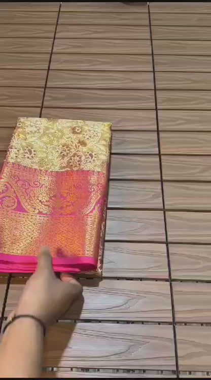 Kanjivaram Silk Saree with Mina Weaving, Nylon Zari Border, Rich Pallu and Blouse Piece