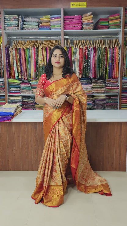 Kanjivaram Silk Saree with Mina Weaving, Nylon Zari Border, Rich Pallu and Blouse Piece