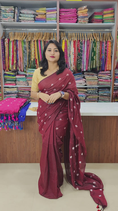 Handloom Cotton Saree with Katha Stitch Embroidery and Blouse Piece – Summer Wear