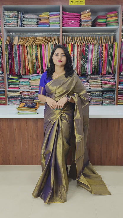 Semi Uppada Tissue Silk Bridal Saree with Mono Banglori Blouse and Pearl Work