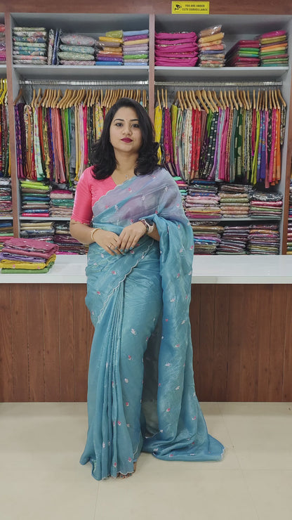 Crush Tissue Saree with Multi-Embroidery Work and Running Blouse for Women