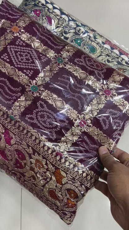 Viscose Silk Bandej Saree with Meenakari Weaving, Heavy Pallu and Lace Border – Festive Wear