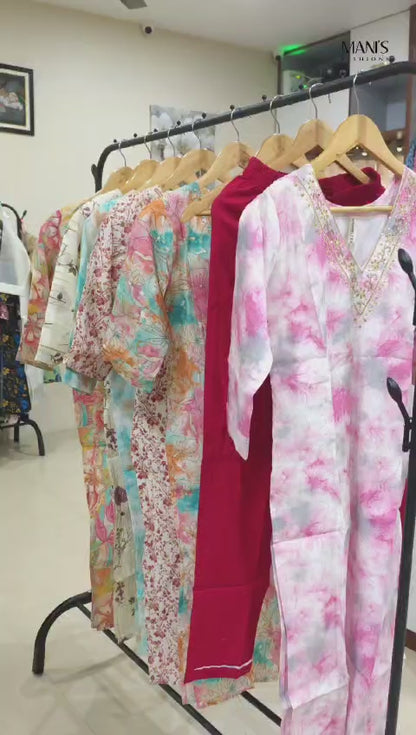 Handcrafted Modal Silk Kurti with Pant & Heavy Work Dupatta – Sizes M to 3XL