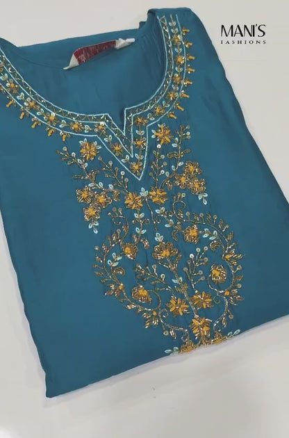 Milan Silk Handworked Kurta Pant Dupatta Set with Embroidered Organza Dupatta – Sizes M to XXL