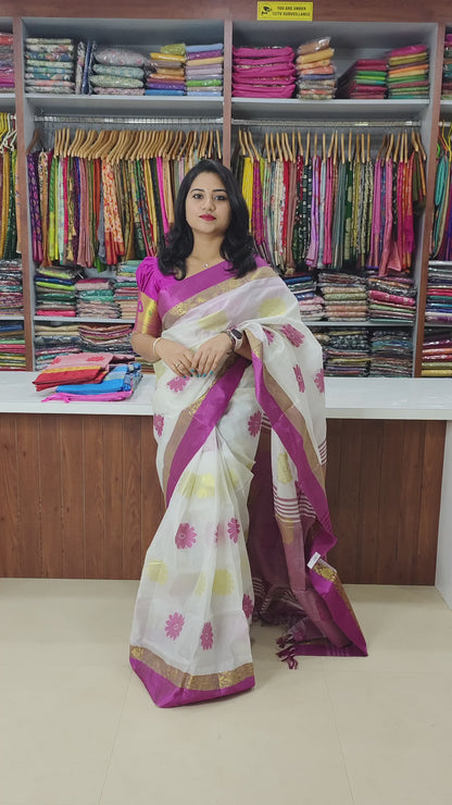 Matka Tussar Silk Saree with Golden Zari Weaving and Velvet Border