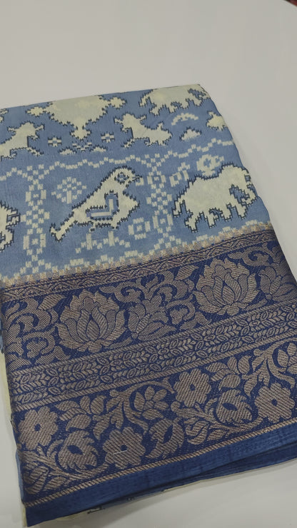 Premium Crepe Silk Printed Saree with Weaving Viscose Border and Running Blouse