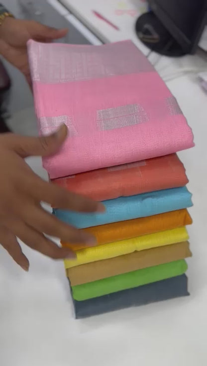 Linen Silk Saree with Silver Zari Weaving and Contrast Blouse – Festive and Wedding Wear