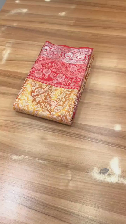 Kanjivaram Pattu Silk Saree with Pure Silver Zari Weaving, Contrast Border and Blouse for Women