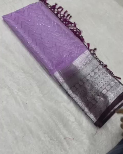 Kanchipuram Organza Saree with Viscose Thread Work and Satin Blouse for Women