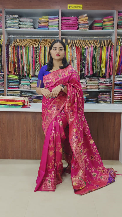 Pure Heavy Silk Saree with Zari and Minakari Weaving, Running Design Blouse with Jari Border