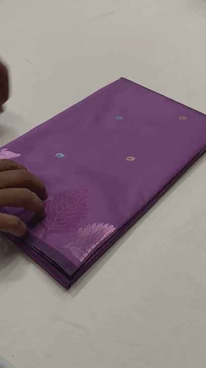 Pure Soft Silk Saree with Colorful Weaving and Leaf Panel Design