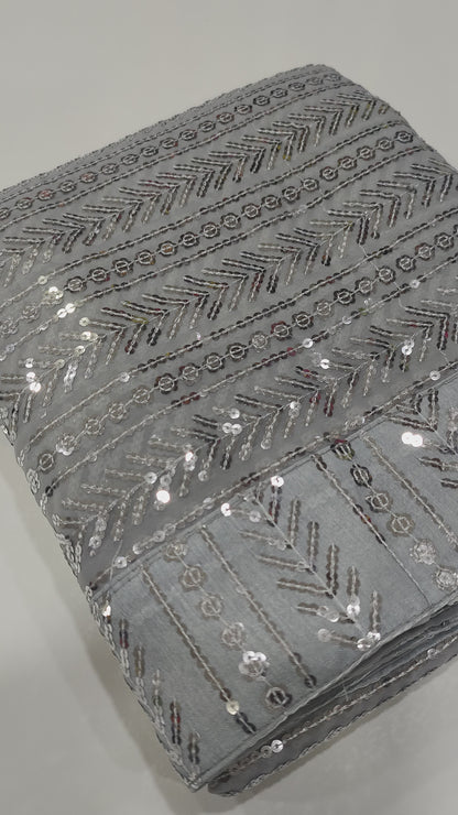 Women’s Soft Georgette Saree with Double Run Sequins Embroidery, Lace Border and Heavy Blouse