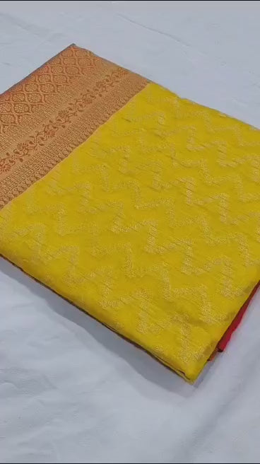 Mangalgiri Tissue Saree with Floral Design, Zari Rich Pallu, Big Border, and Contrast Blouse Piece for Women