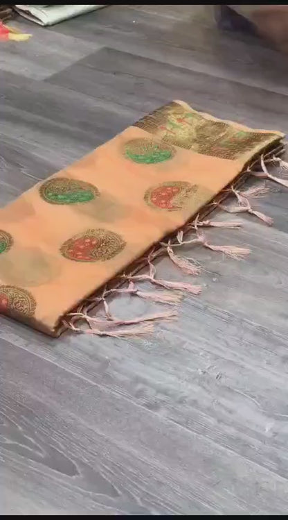 Kanchipuram Organza Saree with Antique Zari Weaving and Brocade Blouse – Festive Wear