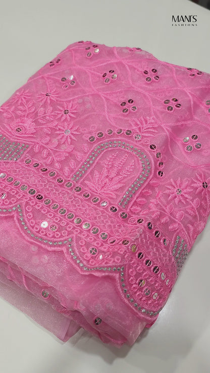 Premium Organza Saree with Multi-Thread Sequin Work and Mono Silk Blouse Piece