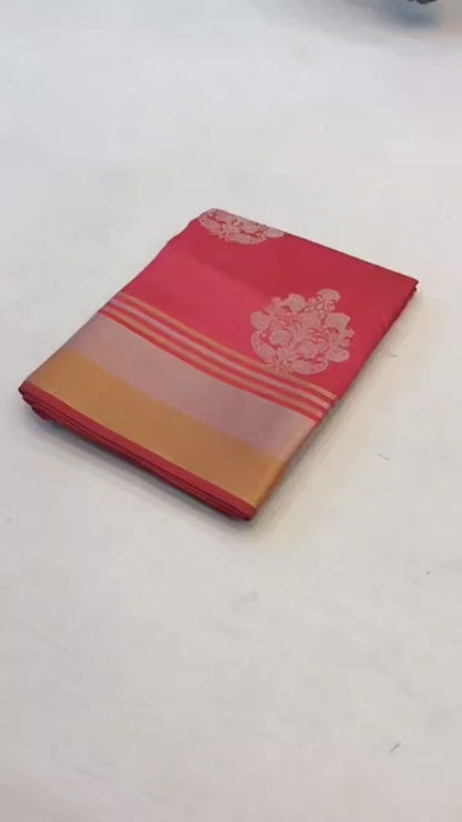 Soft Banarasi Silk Saree with Intricate Weaving Work, Rich Pallu, and Matching Weaving Blouse