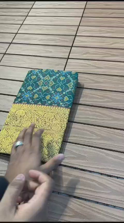 Spanish Ikkat Cotton Saree with Pochampalli Print and Nylon Zari Border for Women