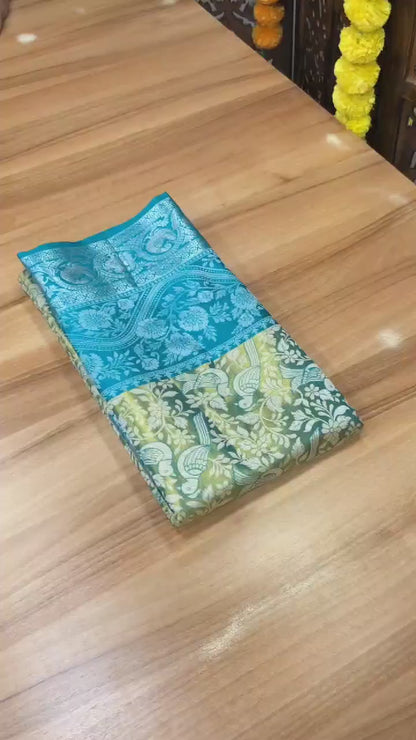 Kanjivaram Pattu Silk Saree with Pure Silver Zari Weaving, Contrast Border and Blouse for Women