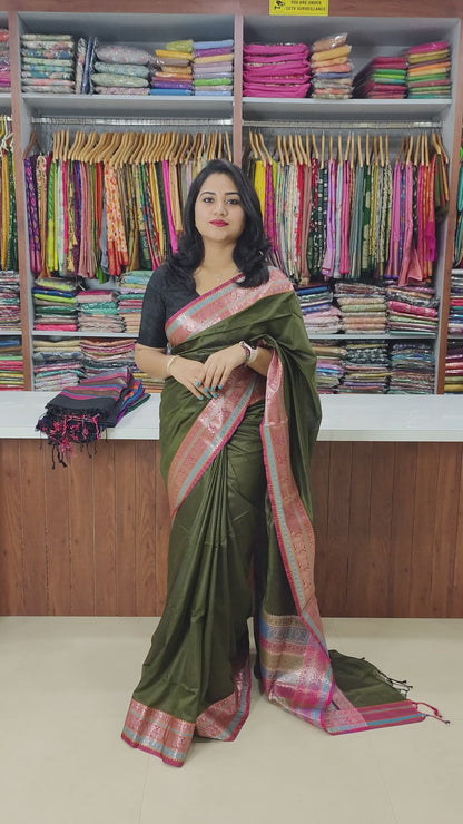 Muga Katan Saree with Brocade Blouse Piece for Women – Plain Body and Soft Drape