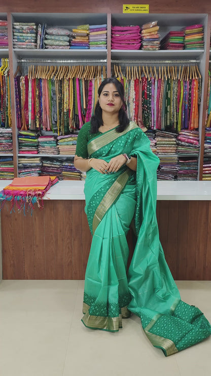 Semi Raw Silk Saree with Body Buti Design, Rich Woven Border and Contrast Blouse for Women