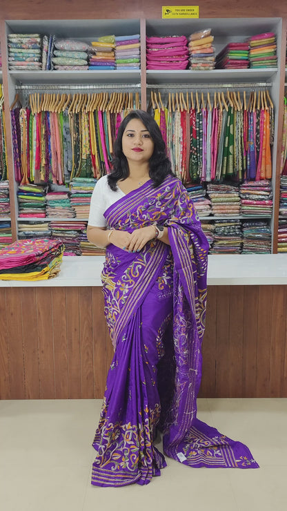 Blended Bangalore Silk Saree for Women with Kathastitch Embroidery – With Blouse Piece