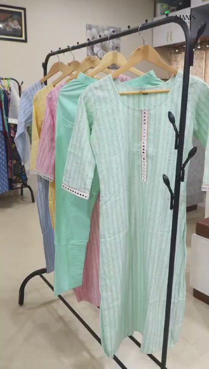 Blue Cotton Blend 2-Piece Casual Set for Women with Sequin and Stripe Pattern