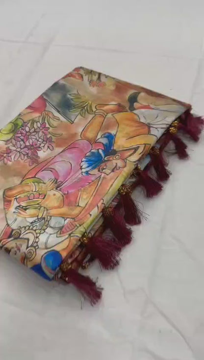 Banarasi Soft Silk Saree with Kalamkari Block Print and Zari Weaving – Party Wear for Women
