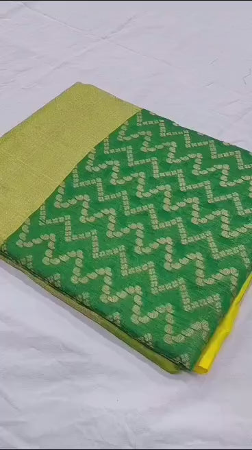 Mangalgiri Tissue Saree with Floral Design, Zari Rich Pallu, Big Border, and Contrast Blouse Piece for Women