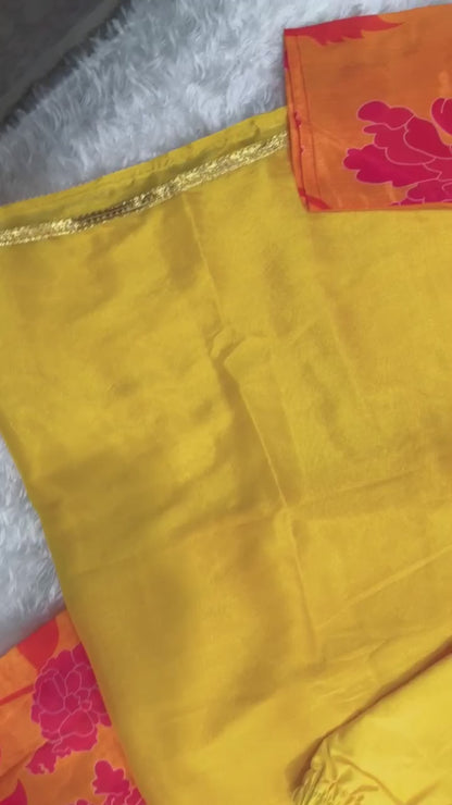 Yellow Chinnon Alia Cut Gown with Dori, Pearl, and Daliya Work and Dupatta for Women