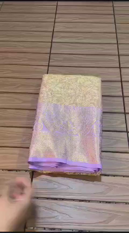 Kanjivaram Silk Saree with Mina Weaving, Nylon Zari Border, Rich Pallu and Blouse Piece