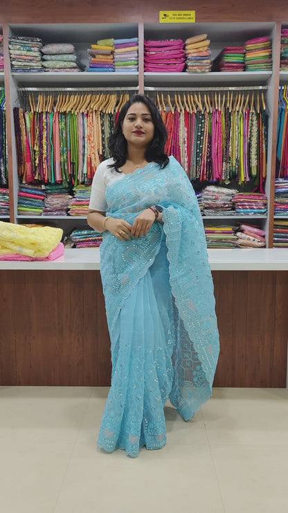 Premium Organza Saree with Multi-Thread Sequin Work and Mono Silk Blouse Piece