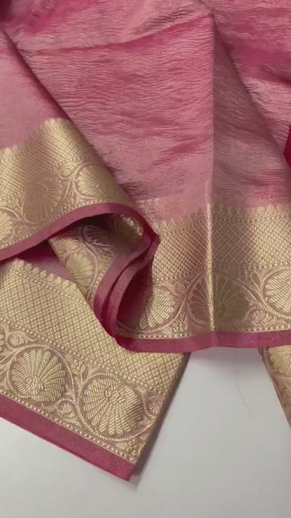 Banarasi Tissue Crush Soft Silk Saree with Rich Pallu and Plain Blouse for Women