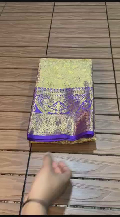 Kanjivaram Silk Saree with Mina Weaving, Nylon Zari Border, Rich Pallu and Blouse Piece