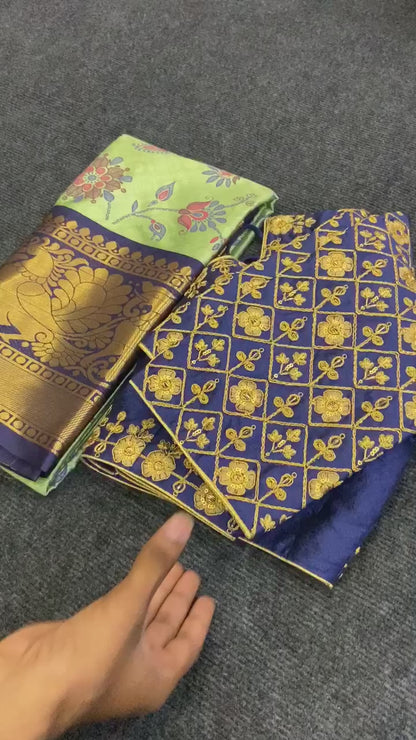 Elegant Jacquard Cotton Silk Saree with Maggam Free Size Blouse