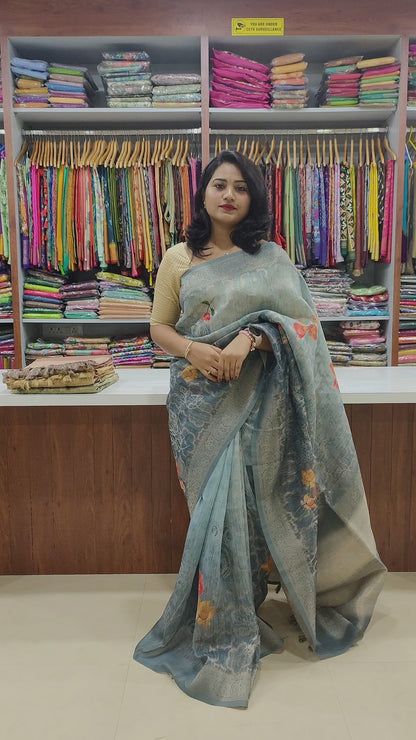 German Silk Saree with Super Weaves, Digital Print and Printed Blouse – Festive Wear for Women