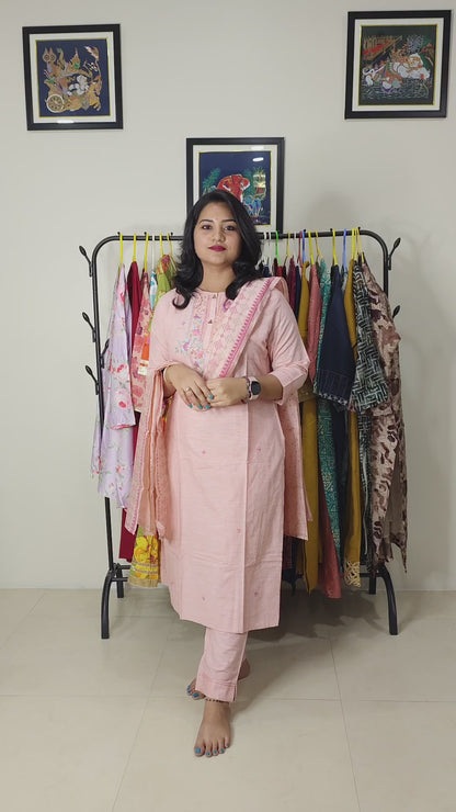 Cotton Flex Kurta Pant Dupatta Set with Handwork and Screen Print Dupatta – Women’s M to 3XL