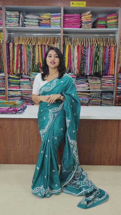 Handcrafted Gujarati Work Saree on Blended Banglori Silk with Contrast Cord Piping – Wedding and Festive Wear