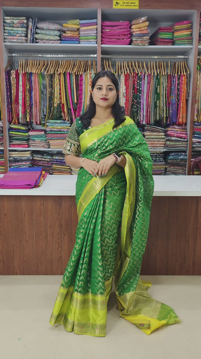 Mangalgiri Tissue Saree with Floral Design, Zari Rich Pallu, Big Border, and Contrast Blouse Piece for Women