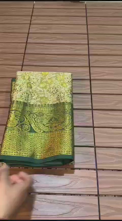 Kanjivaram Silk Saree with Mina Weaving, Nylon Zari Border, Rich Pallu and Blouse Piece