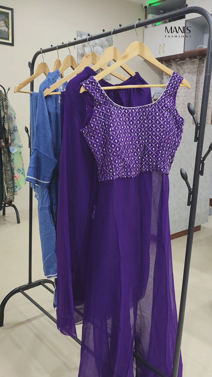 Faux Georgette Embroidered Kurta with Sharara and Dupatta – Premium 3-Piece Set (S–XXL)