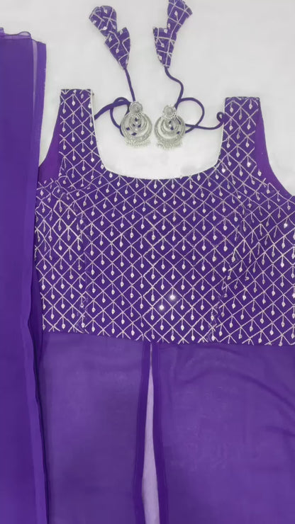 Faux Georgette Embroidered Kurta with Sharara and Dupatta – Premium 3-Piece Set (S–XXL)