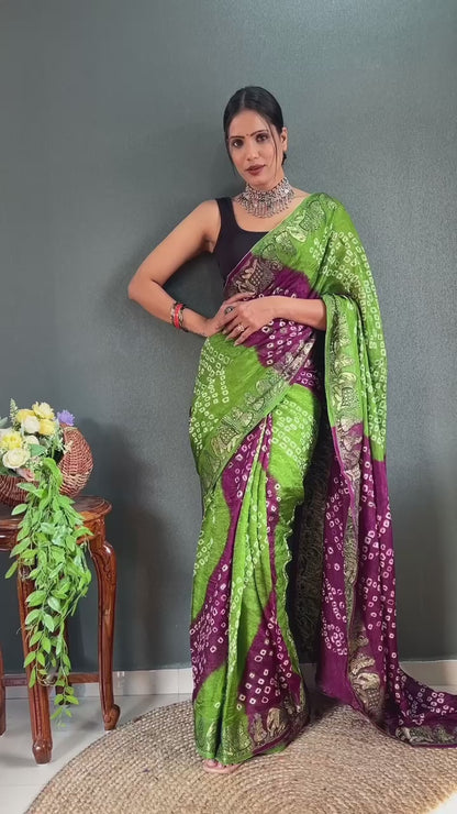 Art Silk Bandhani Saree with Hand Bandhej Work and Running Blouse – Festive Wear for Women
