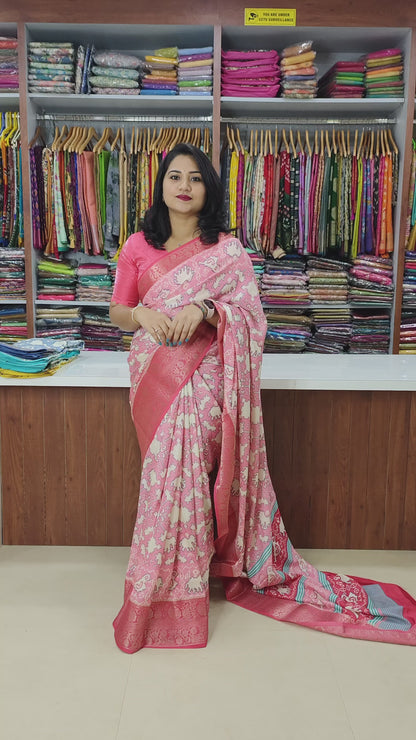 Premium Crepe Silk Printed Saree with Weaving Viscose Border and Running Blouse