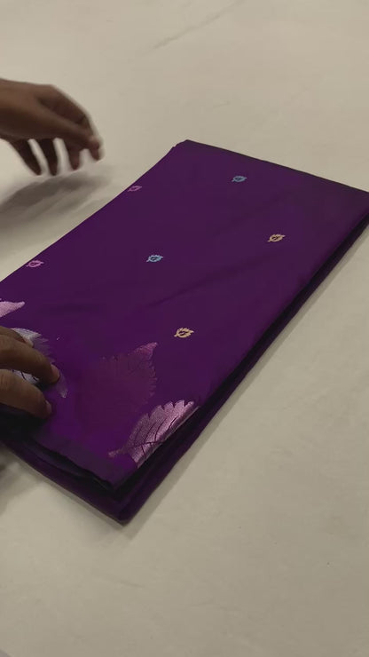 Pure Soft Silk Saree with Colorful Weaving and Leaf Panel Design