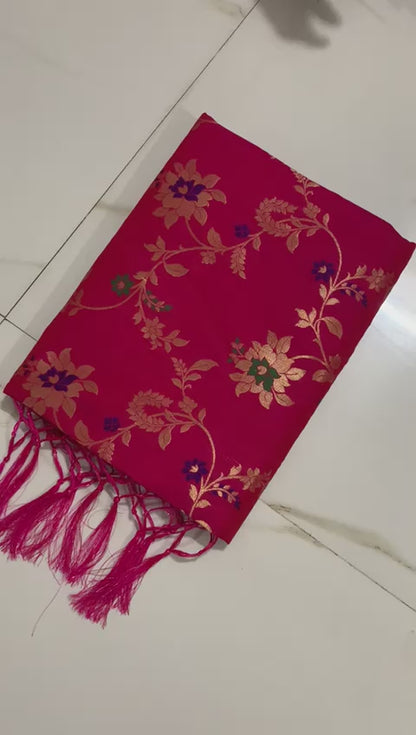 Pure Heavy Silk Saree with Zari and Minakari Weaving, Running Design Blouse with Jari Border